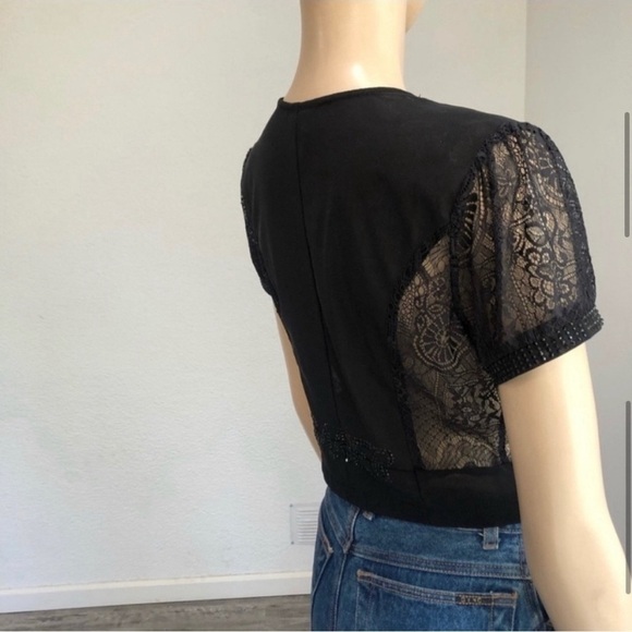 SANER V-neck shorts sleeve see true lace blouse - Picture 8 of 16
